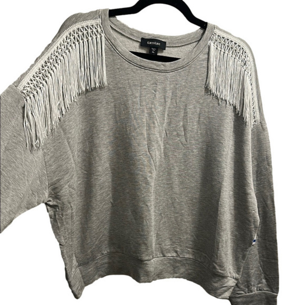 Karen Kane Gray Boxy Sweatshirt with Fringe